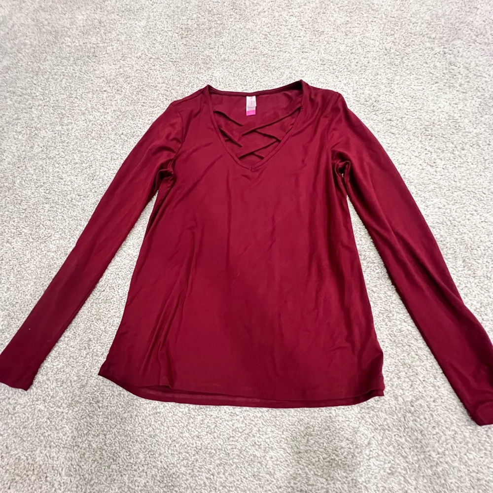 No Boundaries Burgundy Long Sleeve Tee